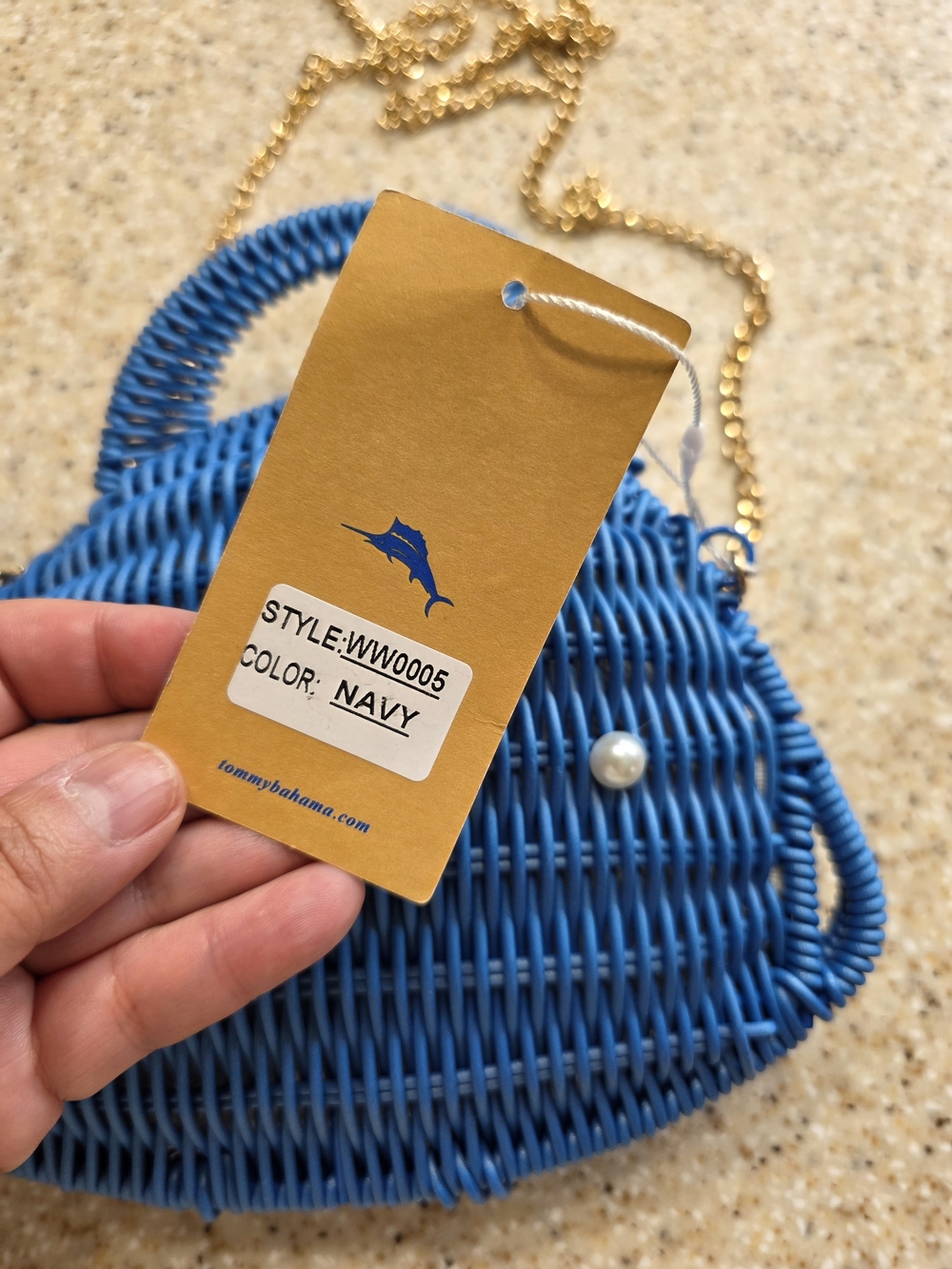 Tommy Bahama Blue Woven Whale Crossbody Bag with Gold Chain - Picture 3 of 4